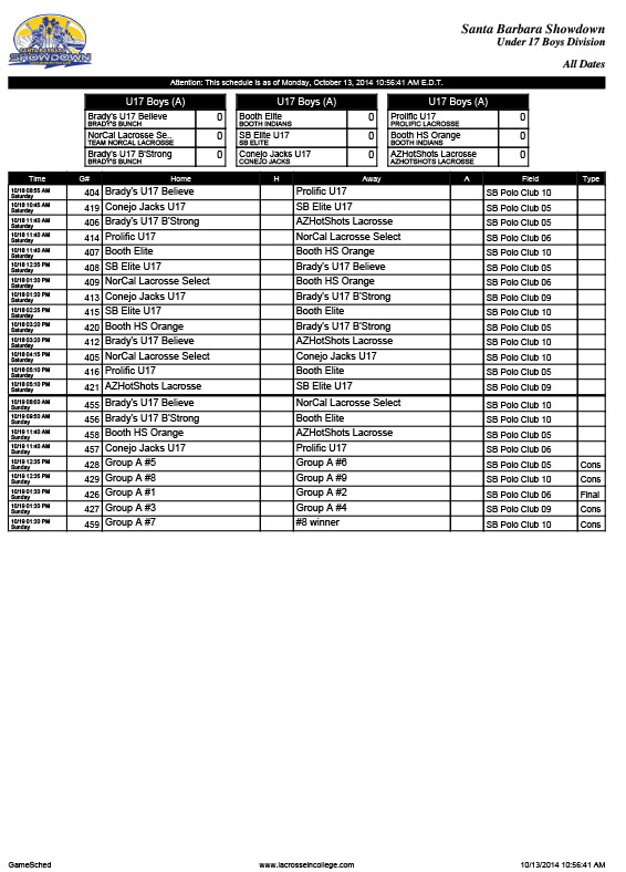 SB U17 Schedule